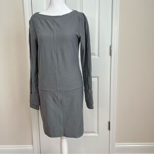 Athleta Gray Striped Thermal Long Sleeve Dress With Thumbholes